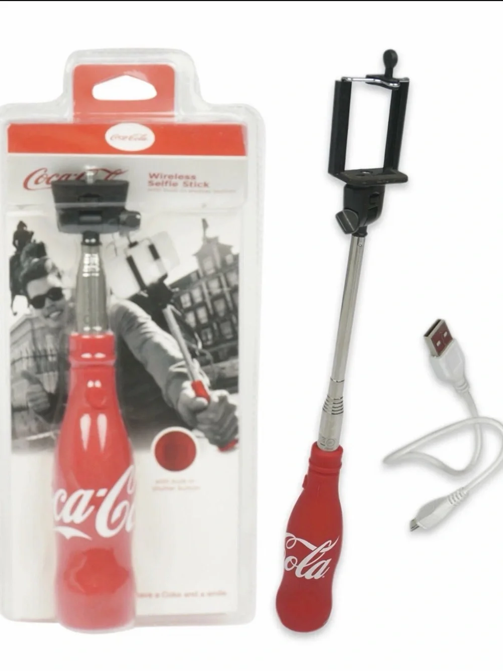 Coca Cola Red Bottle-Shaped Wireless Selfie Stick with Shutter